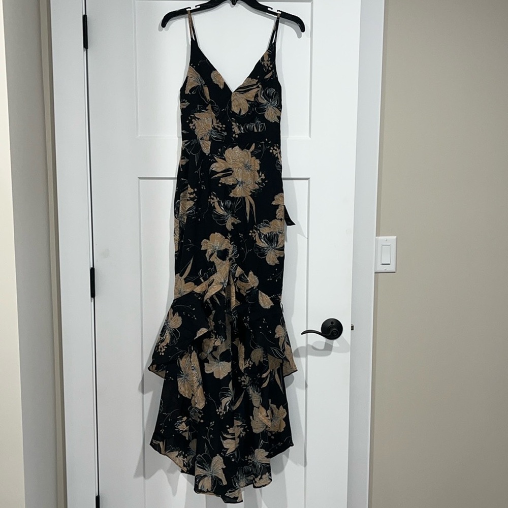 Lulus black floral high low dress
